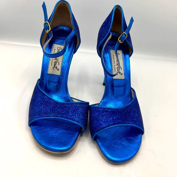 Comme IL Faut Royal Blue Glitter Tango Heels with Ankle Strap - Picture 2 of 10